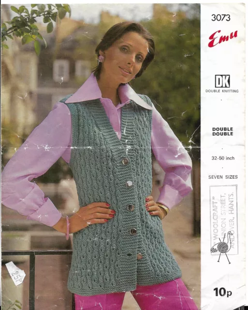 Vintage Knitting Pattern. Emu 3073 Sleeveless Jacket - DK