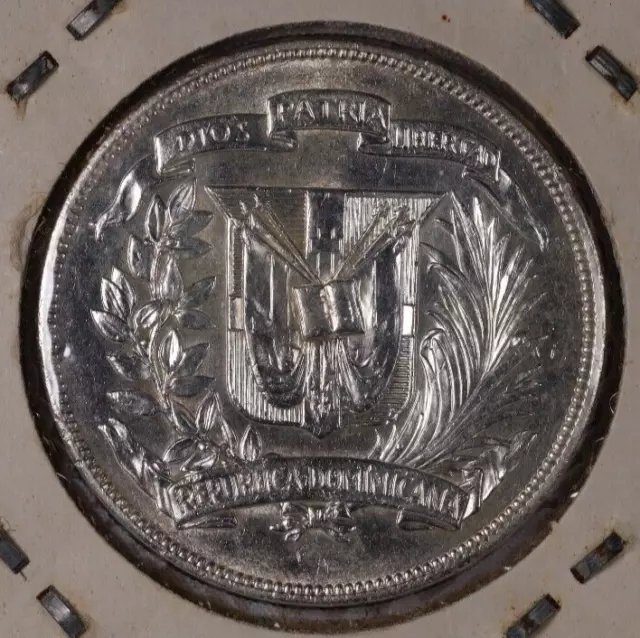 1955 Dominican Republic Silver 1 Peso Coin- 25th Anniversary of The Trujillo Era 3