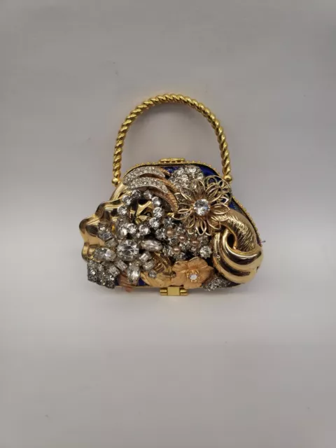Vintage Gold & Rhinestone Mirrored Vanity Compact costume double mirror