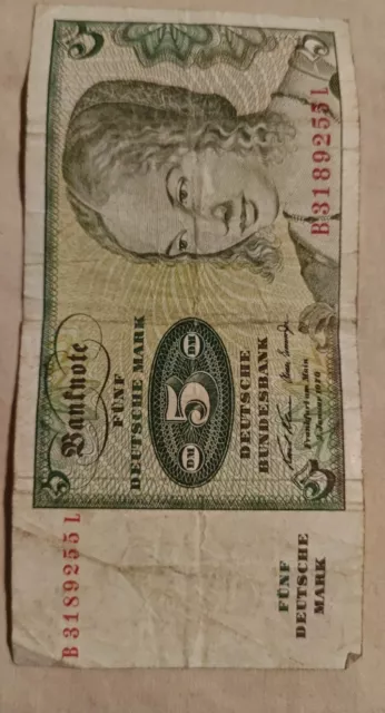 [#809980] Billet, République fédérale allemande, 5 Deutsche Mark, 1970, 1970-01-