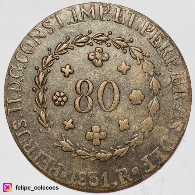 BRAZIL - PETRUS II, 80 Reis 1831 R (Rio Mint) - Copper @felipe_colecoes
