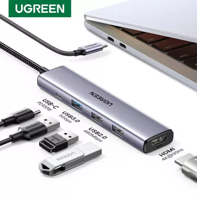 5 in 1 USB C HUB Adapter to USB 3.0 HDMI 4K 60Hz PD for Samsung Laptop Mac iPad