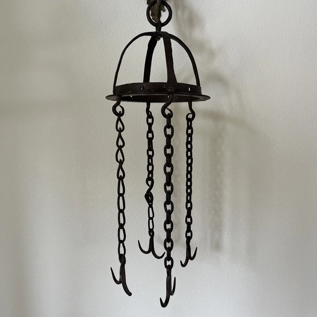 Antique Wrought Iron Hanging Butcher Rack Meat Display 8 Prong Hook ~ 23 inches