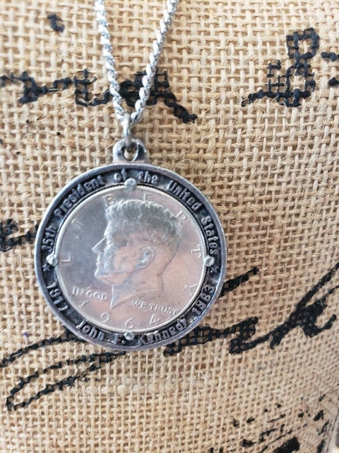 Vintage 1960s John F Kennedy Commemorative Half Dollar Pendant on a 30" Chain