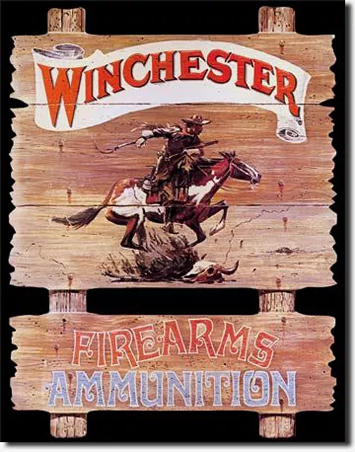 Schild USA Winchester Werbung Jagd Western Reiter Poster 30 x 40 cm *221