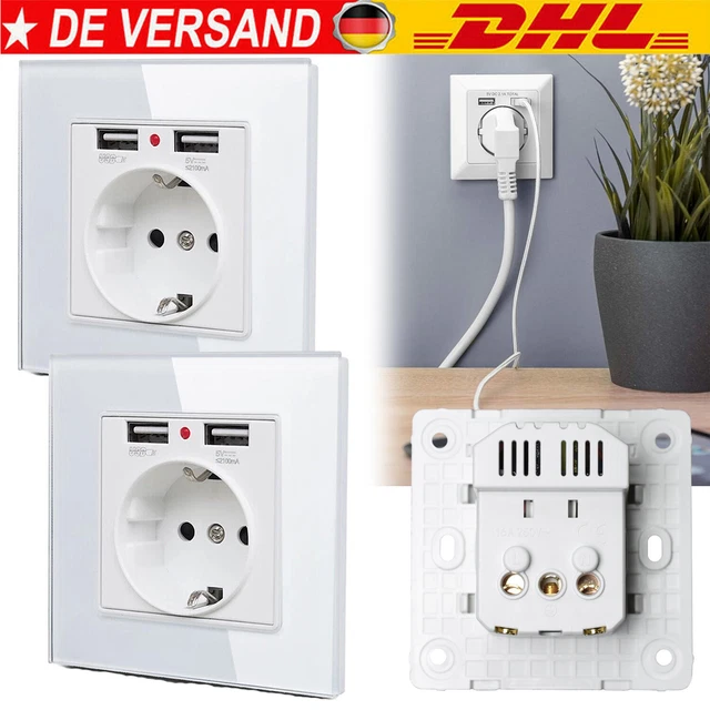 2x USB-Steckdose Zum Einbau – 2,4A Pro Port, Alpinweiß, CE-zertifiziert