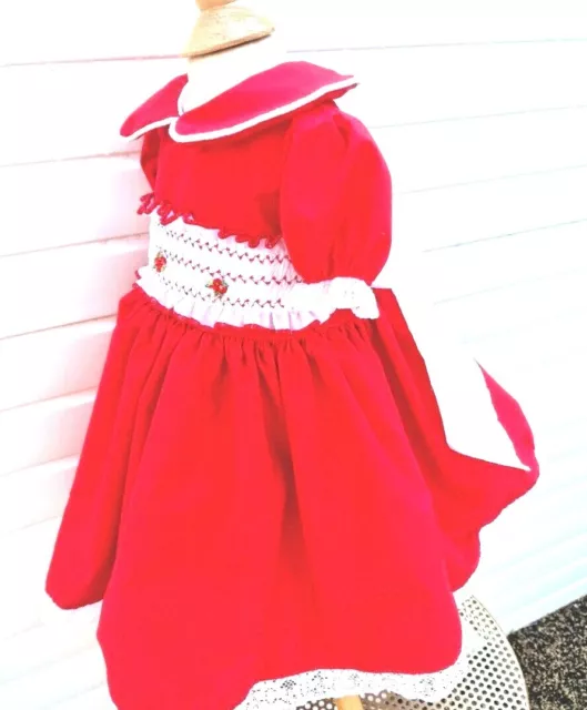 0-8 years BABY GIRLS Red Xmas traditional Spanish smocked lined dress