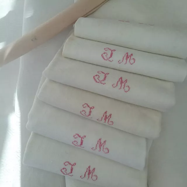  Service de table PUR LIN damasséNappe et 6 serviettes- Linge ancien brodé JL