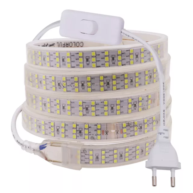 1-25M LED Bande 220V 240V 2835 276LEDs/M Ruban Étanche Lumières Corde Prise UE