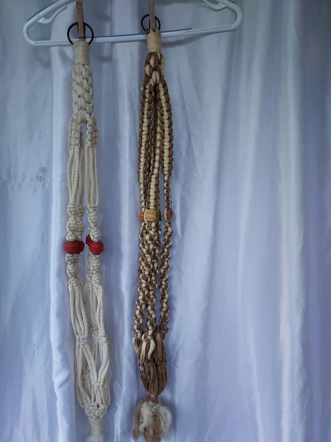 Colgador de plantas de macrame vintage boho trenzado cuentas multicolor dos