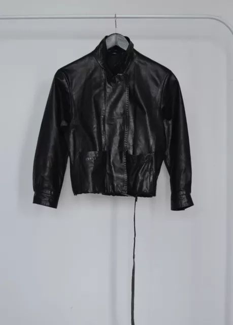 HELMUT LANG VINTAGE Leather Cropped Black Jacket $500.00 - PicClick