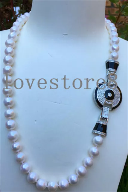 Handmade 9-10mm white freshwater cultured pearl pendant sweater necklace 20"