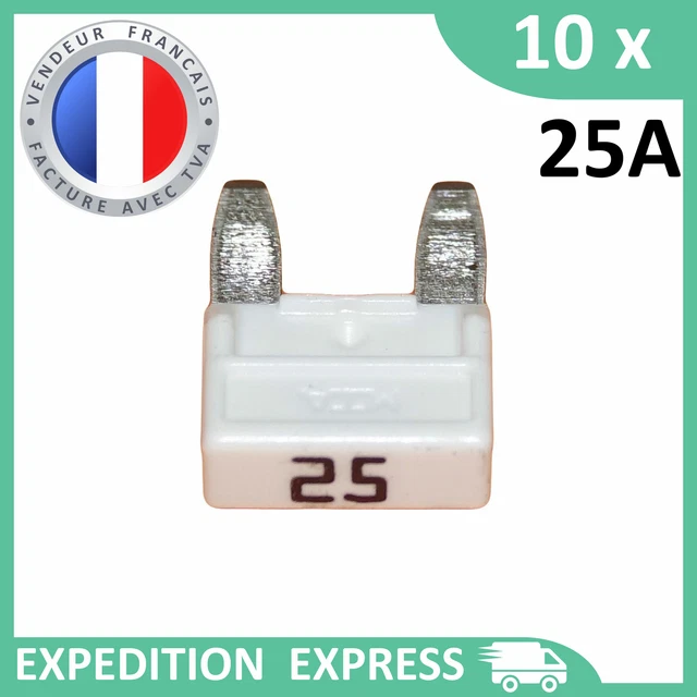 10 mini fusibles 25A auto moto à lame blanc