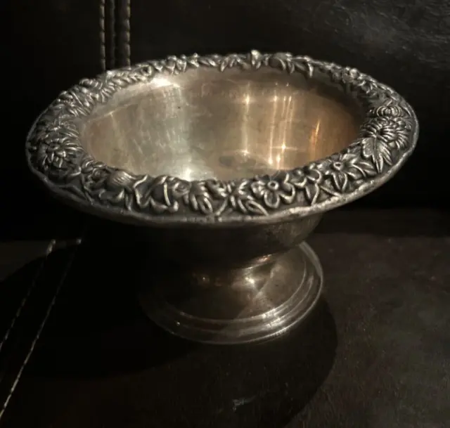 S. Kirk and Son Repousse Sterling Silver 214 Footed Candy/Nut/Sauce Dish Floral