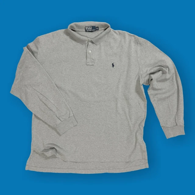Vintage '00s Polo Ralph Lauren Men's XL Gray Long Sleeve Polo Shirt