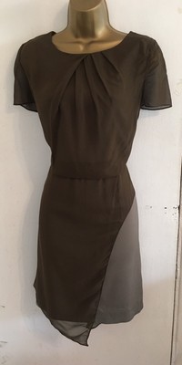 Nwt Karen Millen Khaki Silk Overlay Dress Size Uk 12