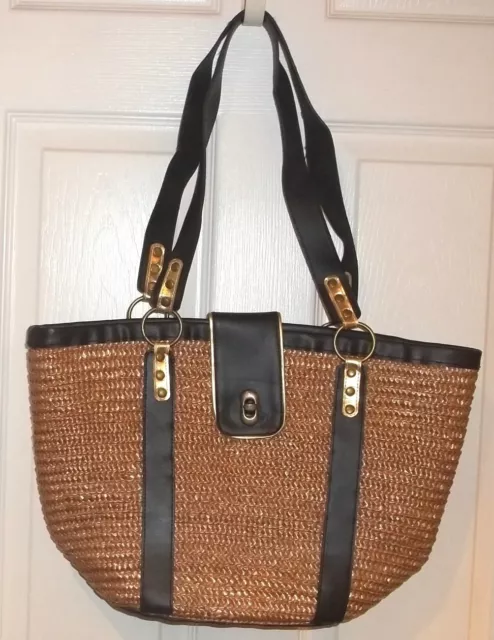 Womens WOVEN HANDBAG~NEW POCKETBOOK Straw Shoulder BAG Purse Tote Faux Leather