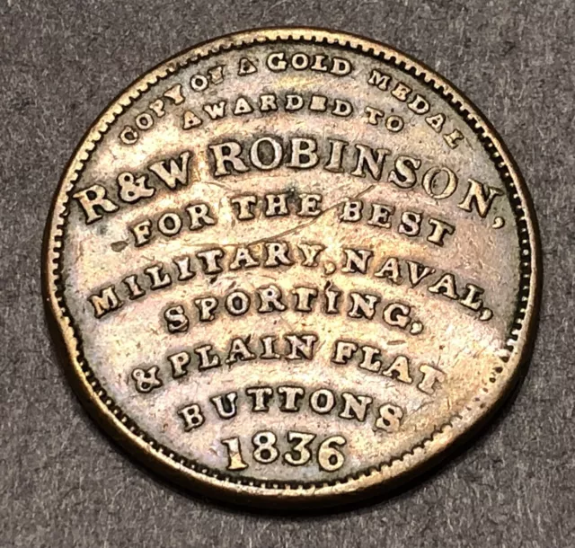 1836 Hard Times Token, R&W Robinson, American Institute New York Military Button