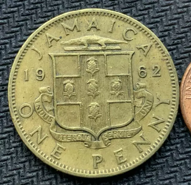 1962 Jamaica 1 Penny Coin XF Jamaica Coat of Arms  #K1754