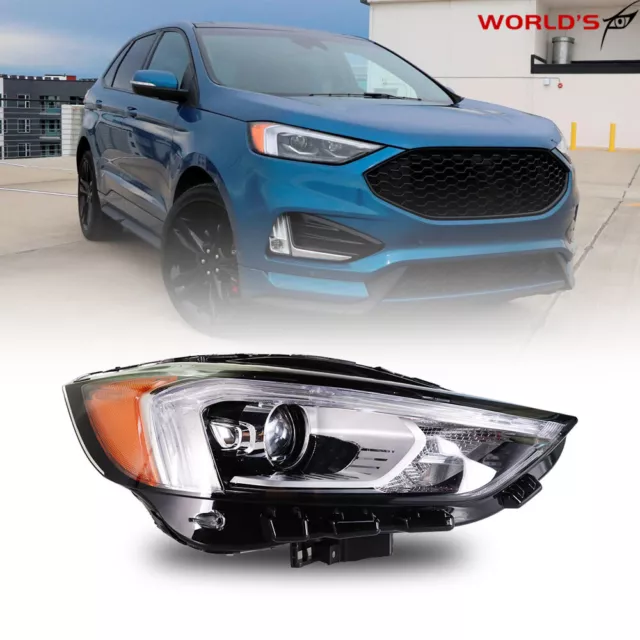 Right Side Headlight For 2019-2021 Ford Edge Full LED w/ DRL Black Housing Lamp