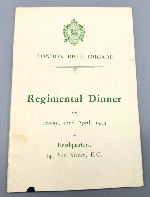 1949 London Rifle Brigade Regimental Dinner Autographed Programme & Menu