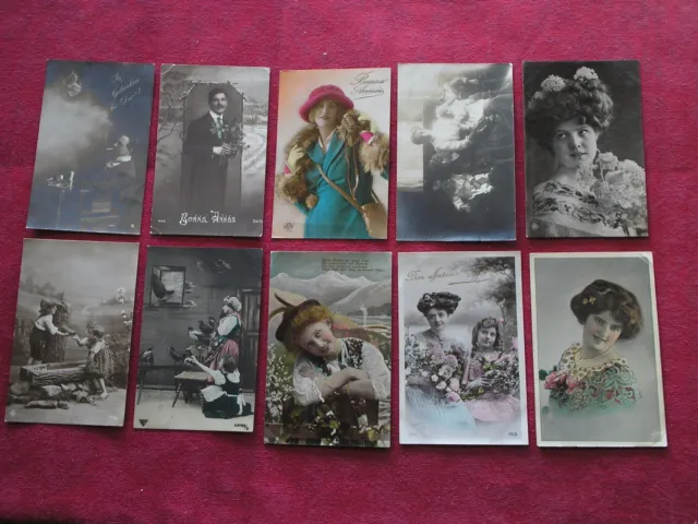 Lot de 10 cartes postales anciennes fantaisie / Art nouveau 1900-20 / CPA Alsace