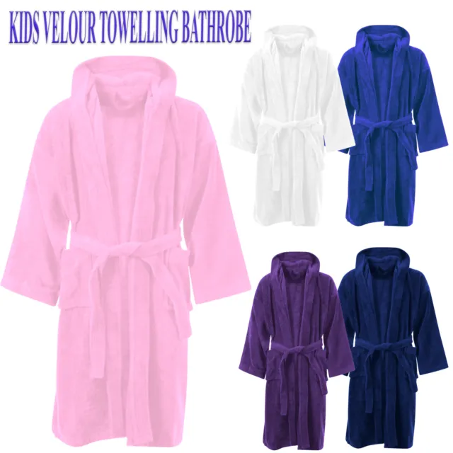 Kids Bathrobe Boys Girls 100% Egyptian Cotton Towelling Dressing Gown Soft Towel