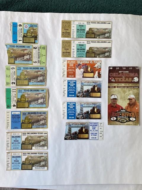Rare Orig. Group Of 14 Oklahoma Sooners V. Texas Longhorns Football Ticket Stubs