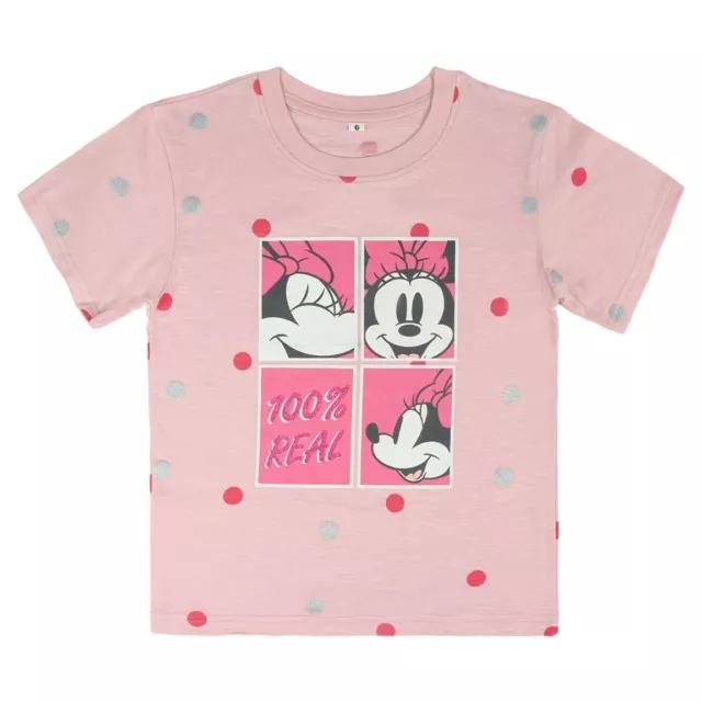 Disney Minnie Mouse Tshirt Bambina Bimba Estate Cotone Rosa Pois