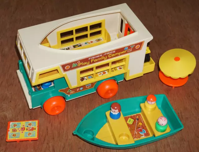 Fisher Price Vintage Play Family Camper Van + Airport & Garage Job Lot Of Parts