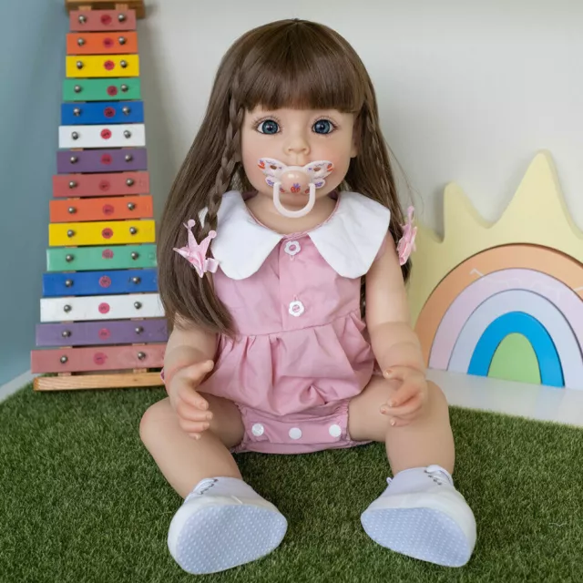 22" Reborn Baby Doll Full Body Silicone Vinyl Girl Toddler Long Hair