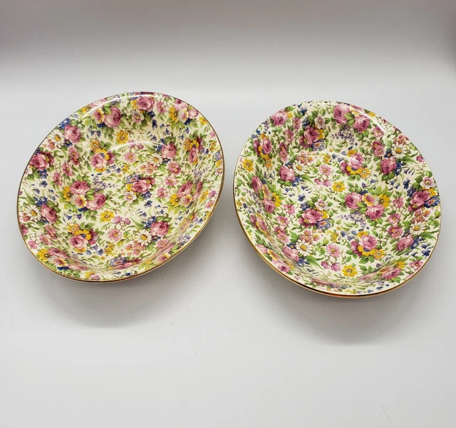 Vintage Chintz Royal Winton Grimwades Summertime Pair Vegetable Serving Bowls **