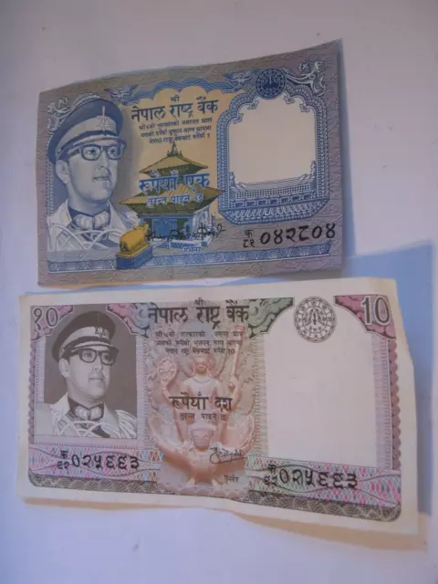 NEPAL Two Diff. Notes, One Rupee 1979 Pick #  22.2 & Ten Rupees 1973 P # 24a