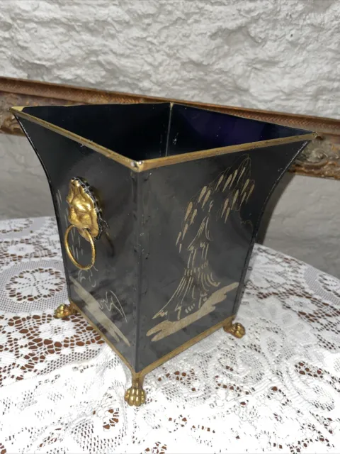 Black Tole Painted Metal Planter Vintage