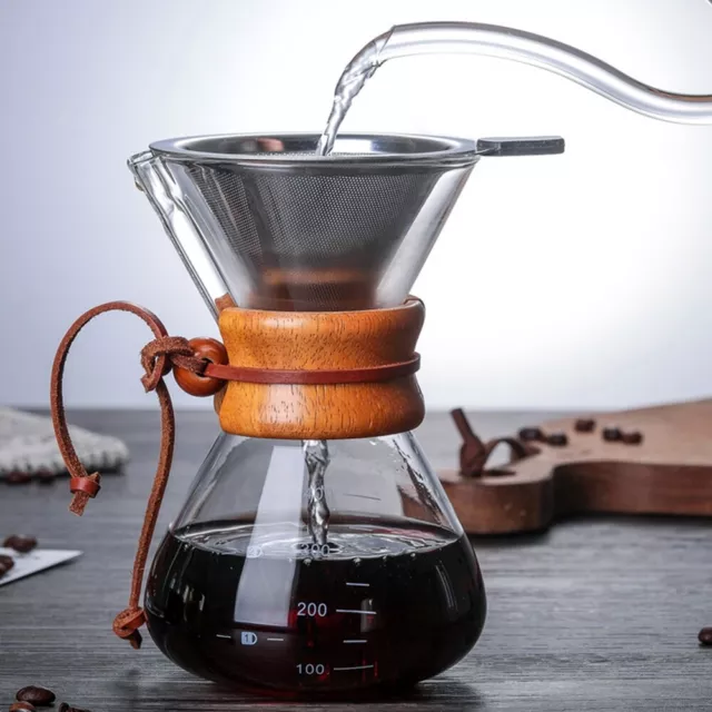 Coffee Maker Set Pour Over Drip Pot+Cone Coffee Dripper Filter Net 400ml  Chemex