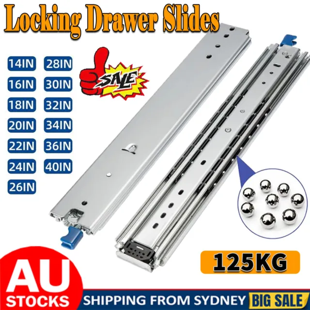 2X 125KG Locking Drawer Slides Heavy Duty Runners Trailer 350-2000mm Draw Slide