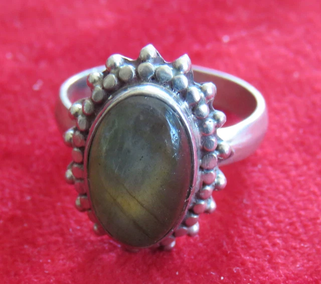 Bague En Argent Massif Avec Cabochon D'ambre Inclusions - Taille 58 - Occasion