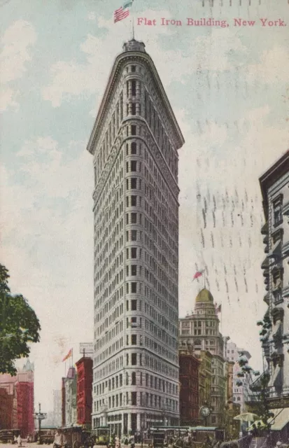 Flat Iron Building New York American Flag Divided Back Vintage Post Card