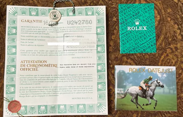 Rolex Certificate Of Warranty For Rolex Datejust. Genuine Certificate