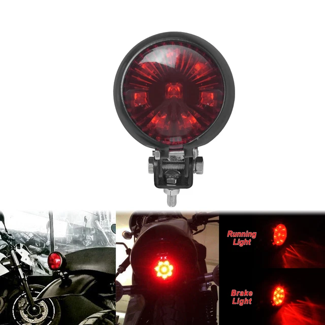 Feu Stop Arrière Universel Pour Moto Vintage - LED, Avec Support De Plaque, Noir, Installation Verticale Ou Garde-boue