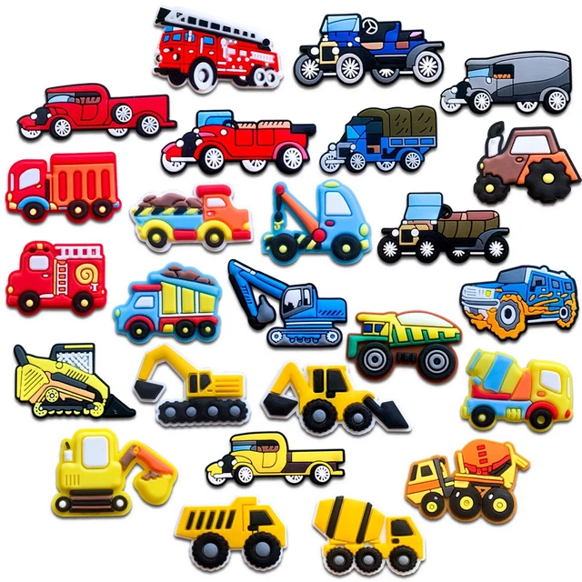 25Pcs Cars Trucks Croc Charms for Clog Shoes Decoration Excavator Mixer Truck