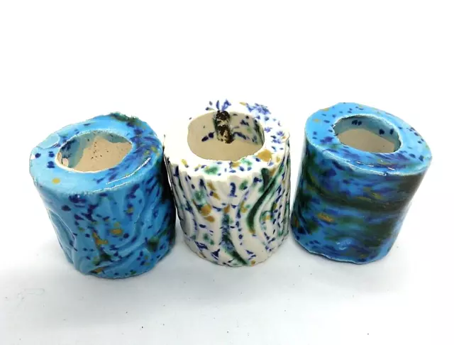 Vintage Macrame Beads Ceramic Hand Made Bead Speckled Blue and Green