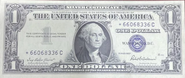 Crisp United States Silver Certificate $1 Bill Star Note (66068336) Series 1957