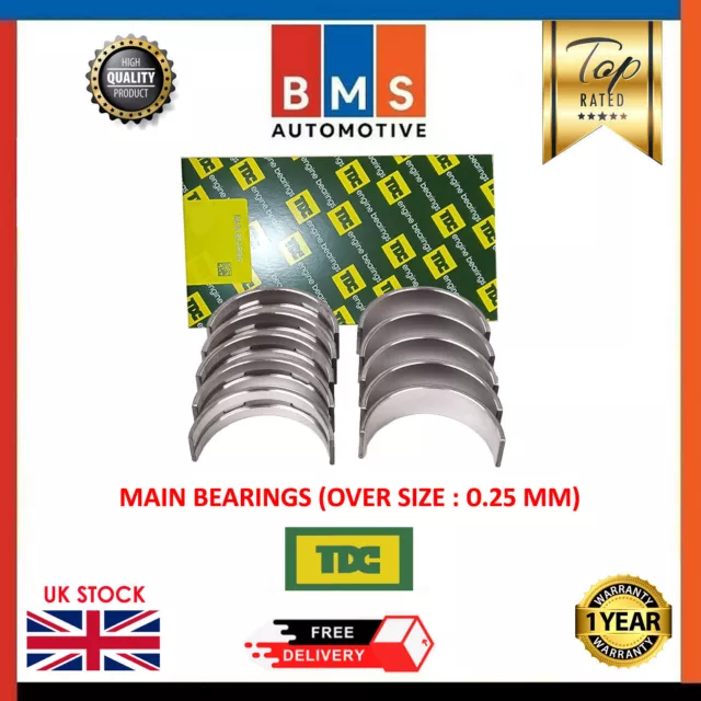 Opel-Renault-Vauxhall 2.0 Dci M9R Main Crankshaft Bearing Set - Size 0.25 Tdc