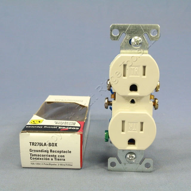 New Cooper Light Almond TAMPER RESISTANT Duplex Receptacle NEMA 5-15 15A TR270LA