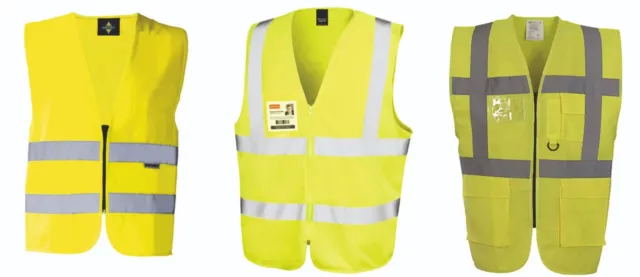 Hi Vis Executive Warnweste + Reißverschluss & Ausweis + Taschen mit & ohne Druck