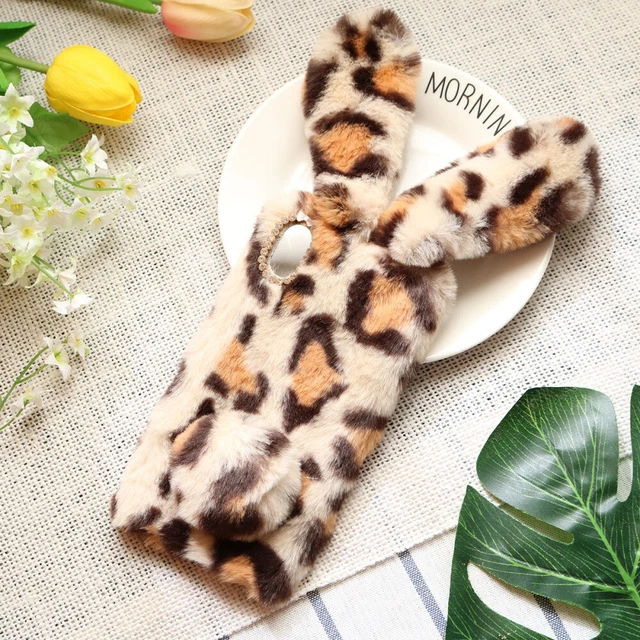 Peluche Lapin Cas De Téléphone De Mode Strass Hiver Garder Chaud 2