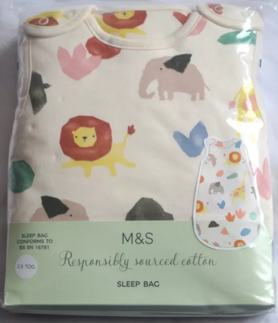 M&S Baby 2.5 Tog Saco De Dormir Edad 6-18 Meses Animal Jungle Estampado - Nuevo Con Etiquetas