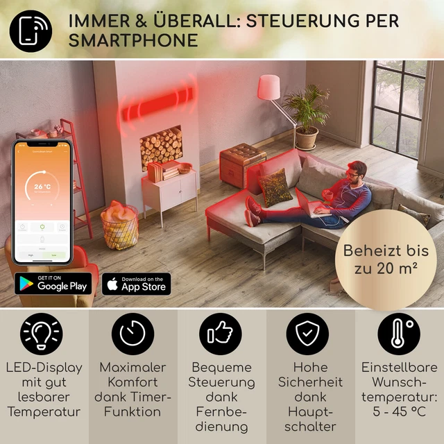 Infrarot Heizstrahler Decke Wand 3000 W WiFi Infrarotstrahler elektrisch weiß 3