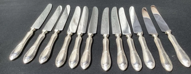 Écrin 26 Couteaux ART DECO, 12 Table 12 Dessert, +2, ébène Et Argent Etat Neuf